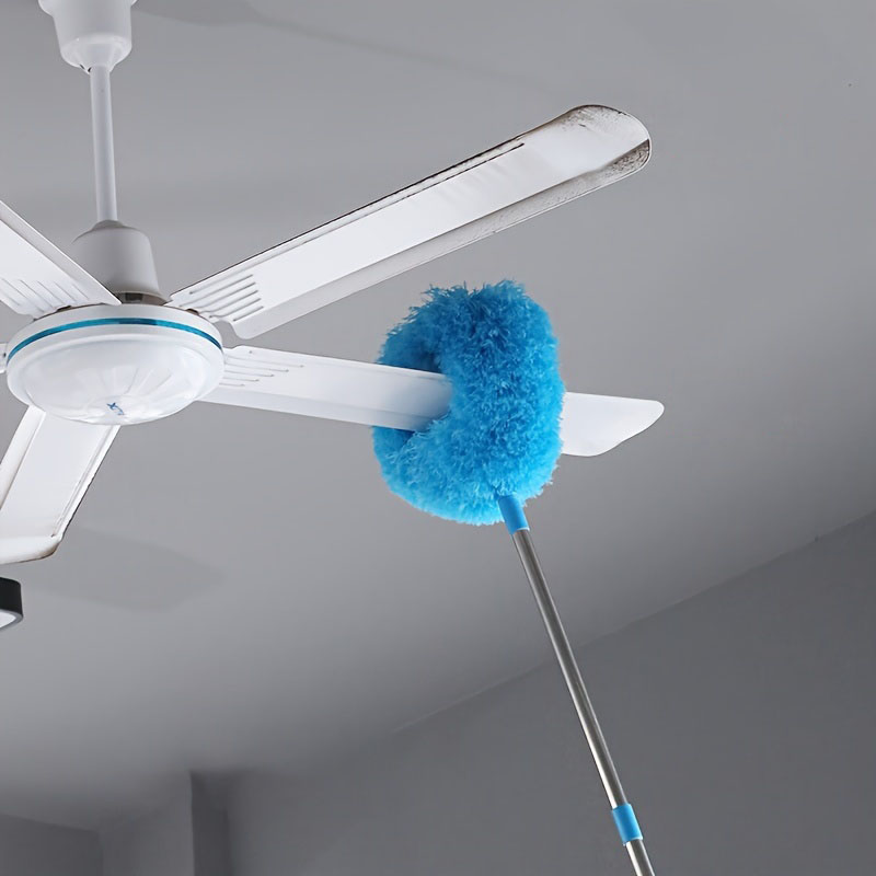 ProDust microfiber ceiling fan cleaner removing dust from white ceiling fan blades
