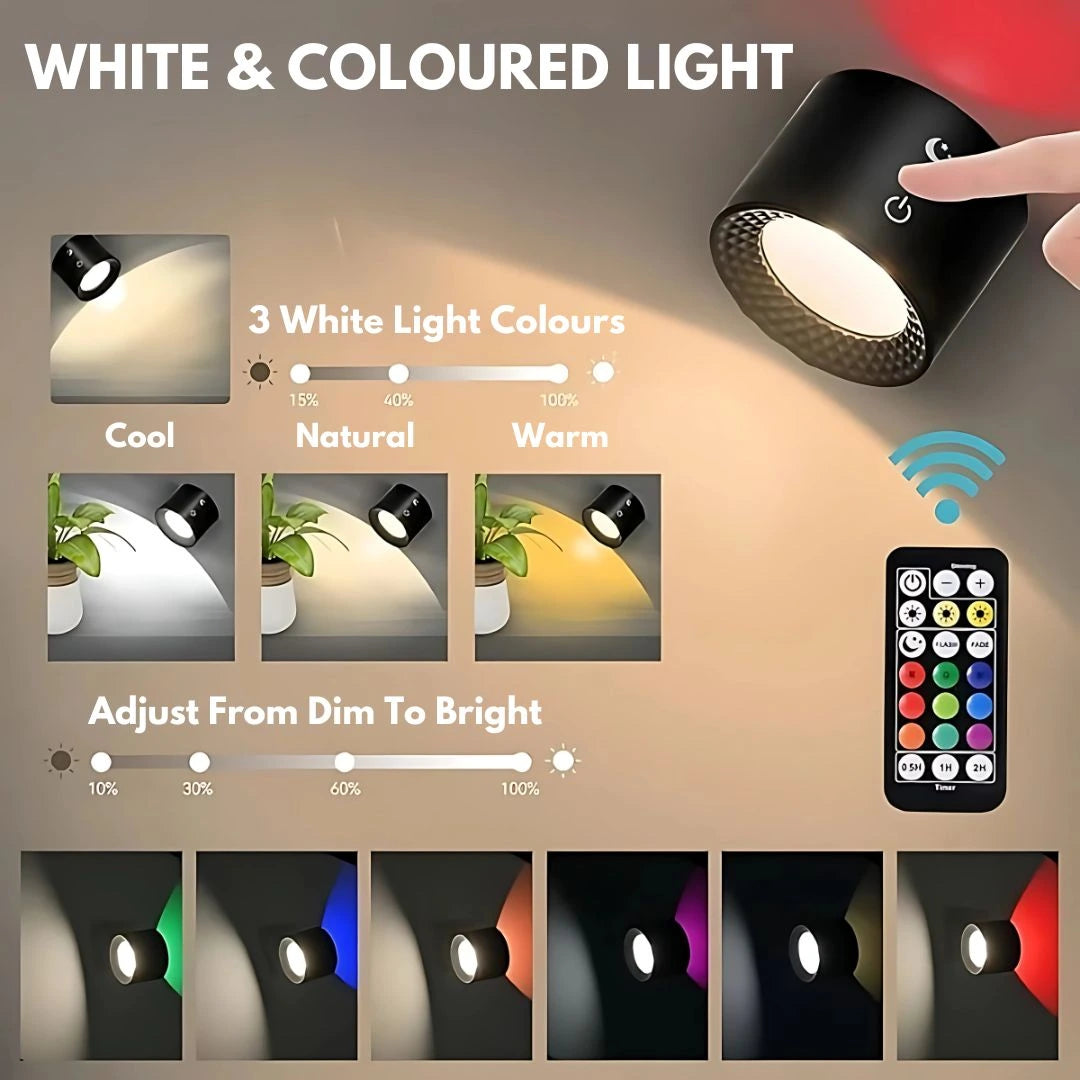 rechargeable wall light being controlled by remote from bed