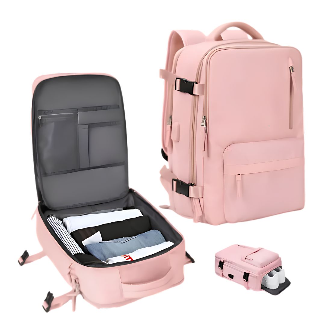 Carry-on backpack attached to rolling suitcase trolley sleeve