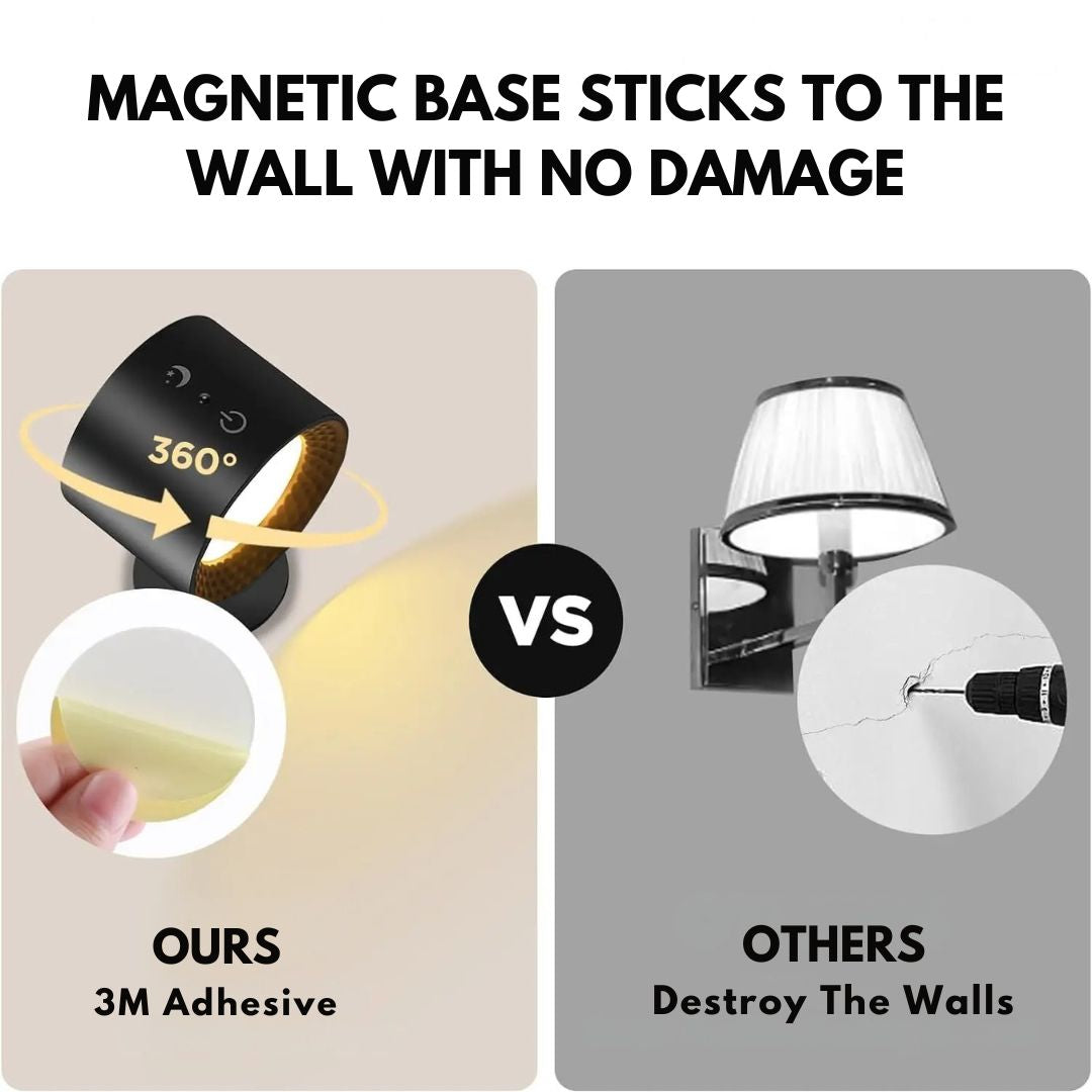 Stick-on wall light used in a rental apartment above wall art