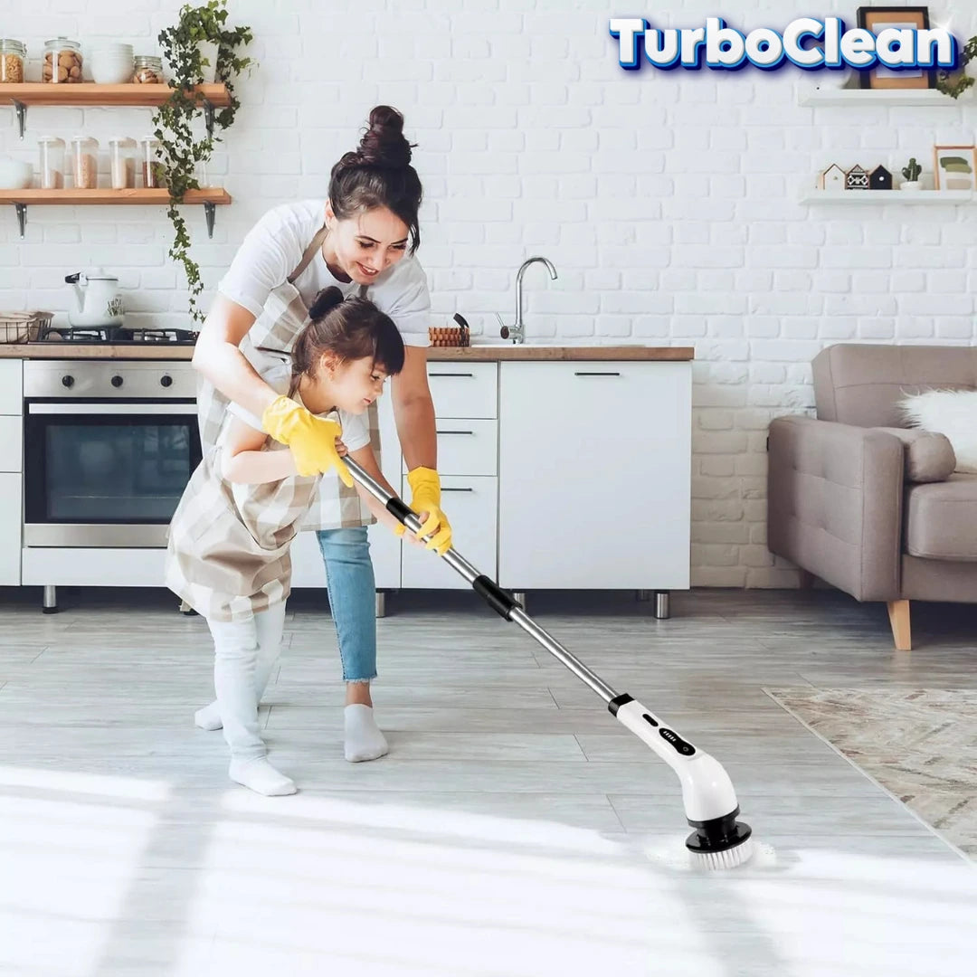 Electric scrubber with extension pole for cleaning