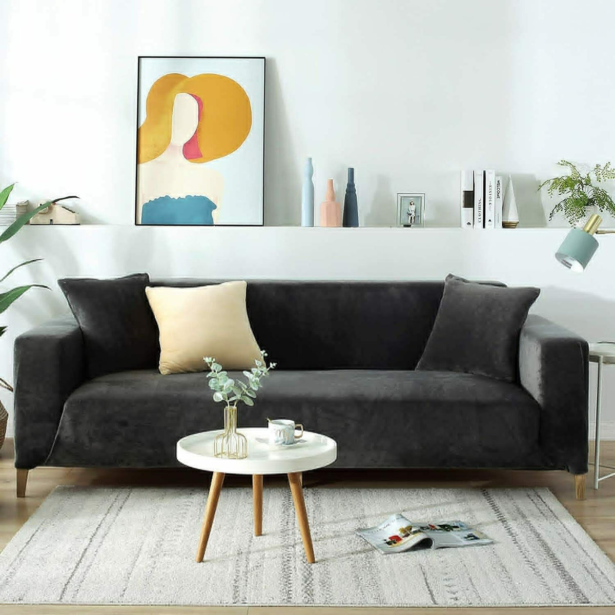 Stylish living room with LuxeLounge cover in soft neutral tone