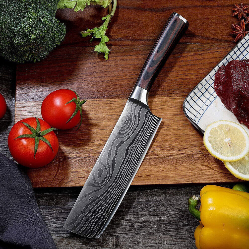 Professional knife set in modern kitchen setup