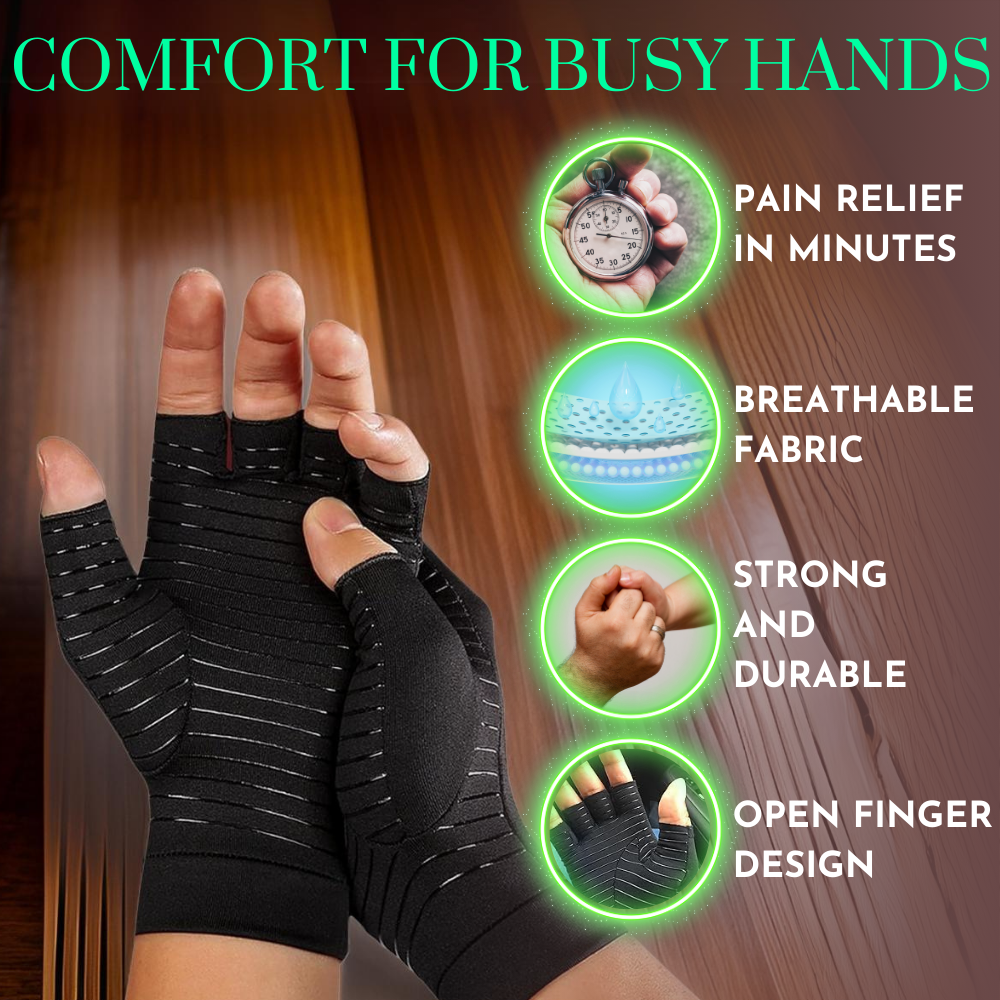 Pair of copper arthritis gloves for all-day and overnight support

