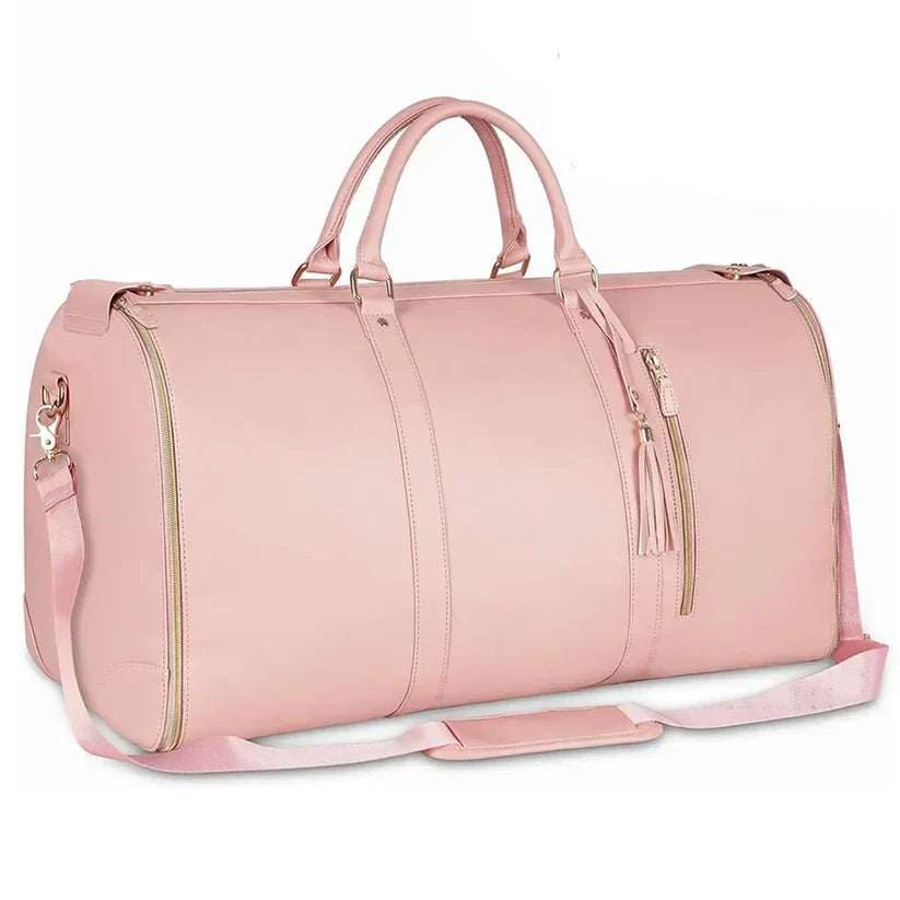 Foldable leather travel bag for carry-on flights and weekend trips