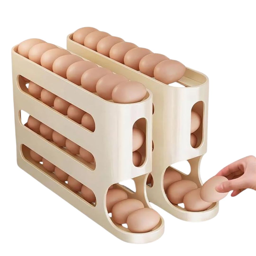 ProRack 4 layer egg holder in beige colour on clean kitchen countertop
