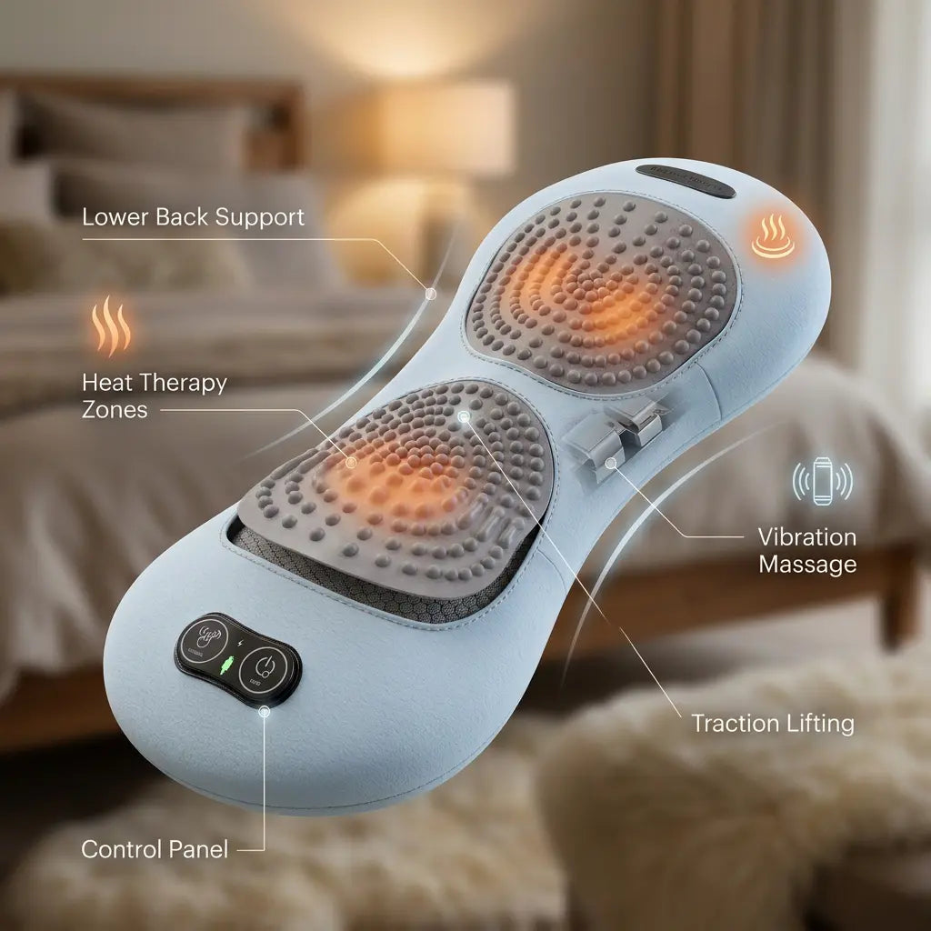 3 in 1 back traction device with heat and massage in one unit