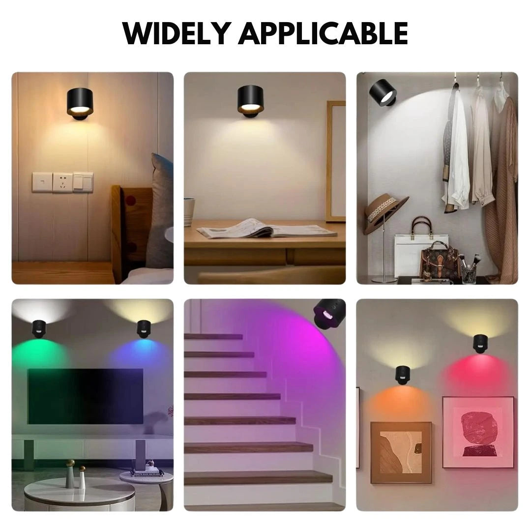Rechargeable stick-on wall light showcasing multicolour lighting options