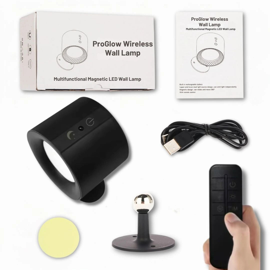 ProGlow rechargeable wall light charging via USB-C on desk