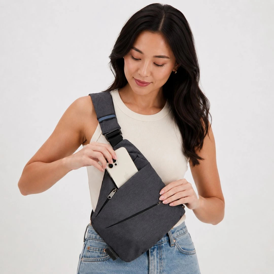 Anti-theft crossbody bag with RFID blocking pockets for secure overseas travel