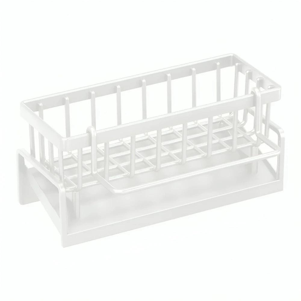 Sink organiser holding sponges cloths and brushes