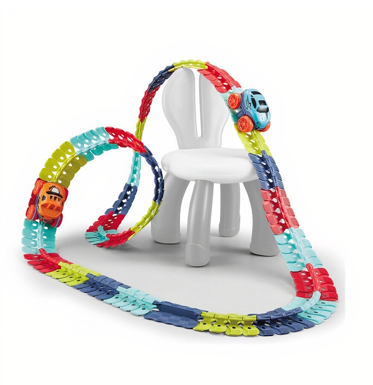 GlowRacer 138-piece set in action with loops and twists

