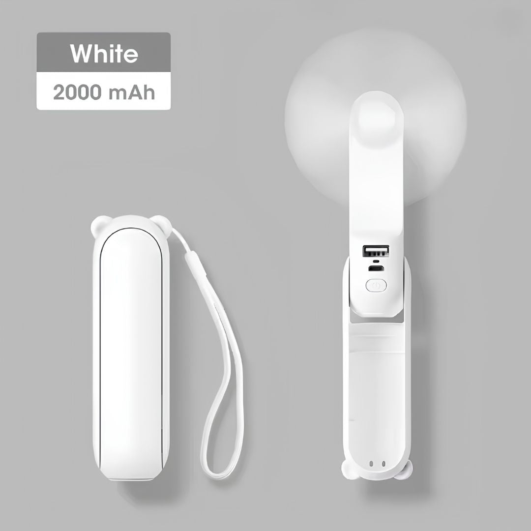 Mini rechargeable fan three speed settings close up