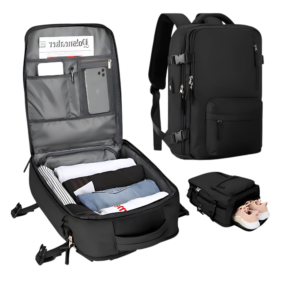 TSA approved carry-on backpack wet clothes compartment detail