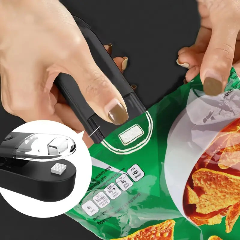 Sealing foil snack bag with portable heat sealing tool

