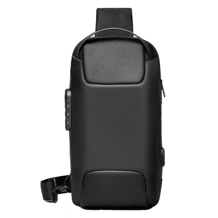 Waterproof exterior of Simplify Australia Anti-Theft Crossbody Charging Bag protecting items from rain