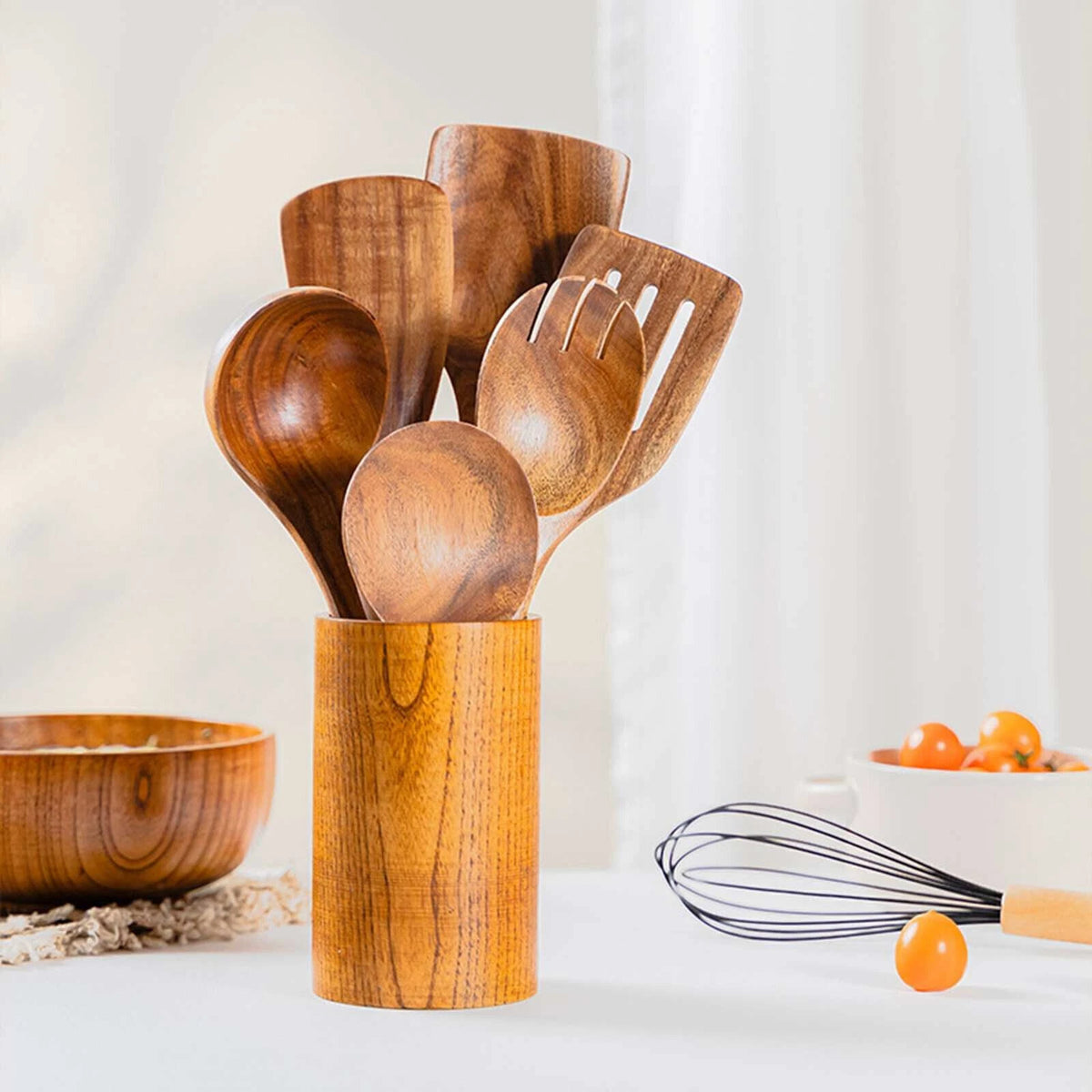 Teak wood cooking utensils set for kitchen
