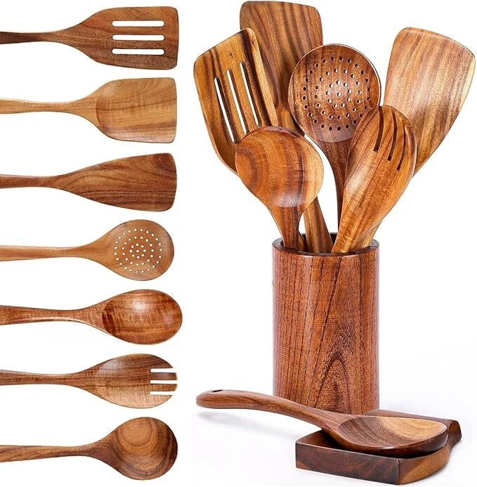 ProChef teak utensils set close up grain