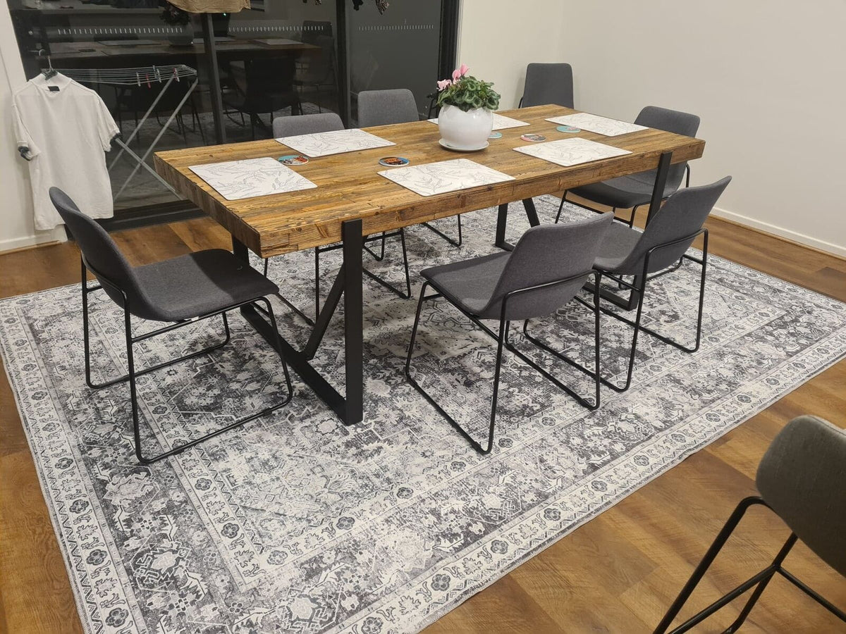 LuxeLounge rug laid flat on tiled floor

